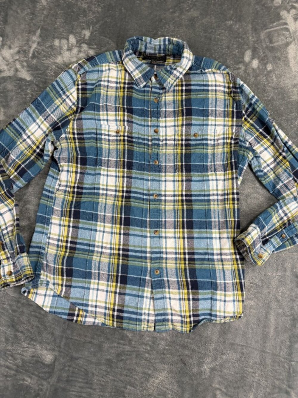 Aeropostale Mens Blue & Yellow Plaid Flannel Button-Up Shirt M